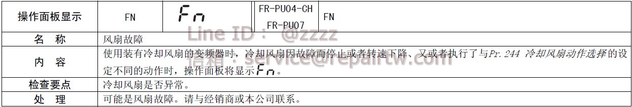 三菱 變頻器 FR-D740-11K FN 風扇故障 Fan fault