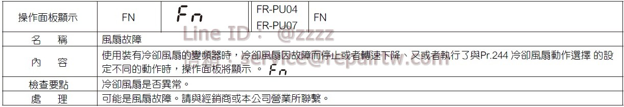 三菱 變頻器 FR-E740-15K FN 風扇故障 Fan fault
