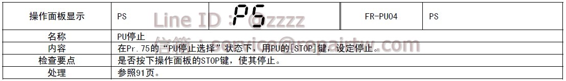 三菱 變頻器 FR-F520J-3.7K PS PU停止 PU stop