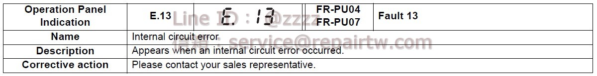 Mitsubishi Inverter FR-A720-15K E.13 內部回路異常 Internal circuit error