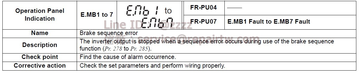 Mitsubishi Inverter FR-A720-22K-26 E.MB1 剎車程序錯誤 Brake sequence error