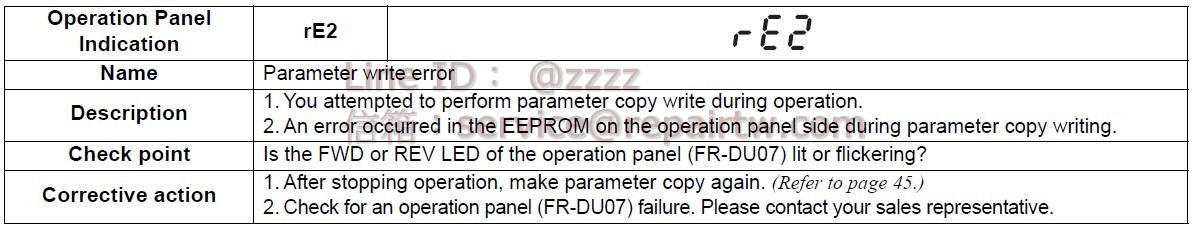 Mitsubishi Inverter FR-A720-37K-10 rE2 參數寫入錯誤 Parameter write error