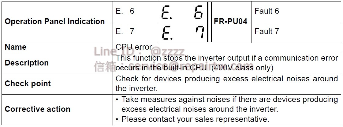 Mitsubishi Inverter FR-E510W-0.75K E.6 CPU錯誤 CPU error