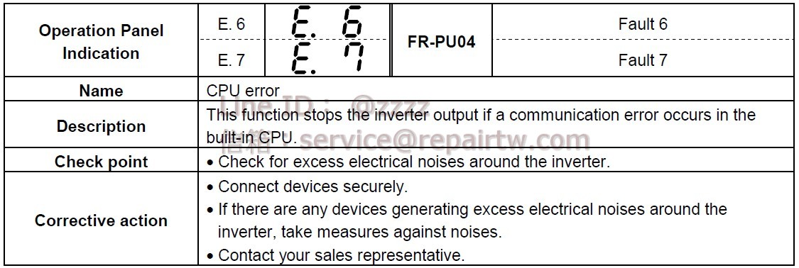 Mitsubishi Inverter FR-F540J-7.5KF E.7 CPU錯誤 CPU error
