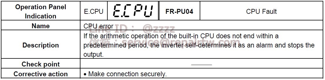 Mitsubishi Inverter FR-F520J-11KF E.CPU CPU錯誤 CPU error