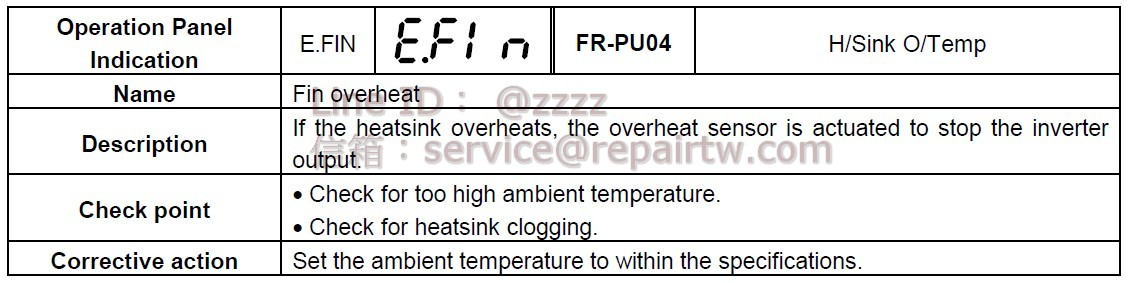 Mitsubishi Inverter FR-F540J-5.5KF E.FIN 散熱片過熱 Fin overheat