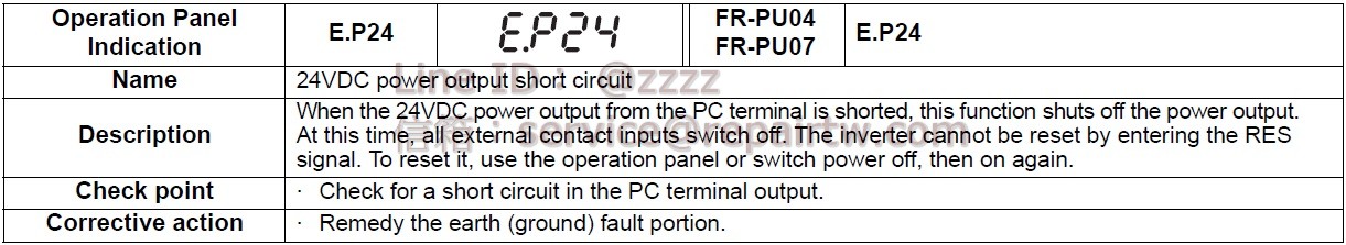 Mitsubishi Inverter FR-F720-00770-NA E.P24 AC 24V 電源輸出短路 24VDC power output short circuit