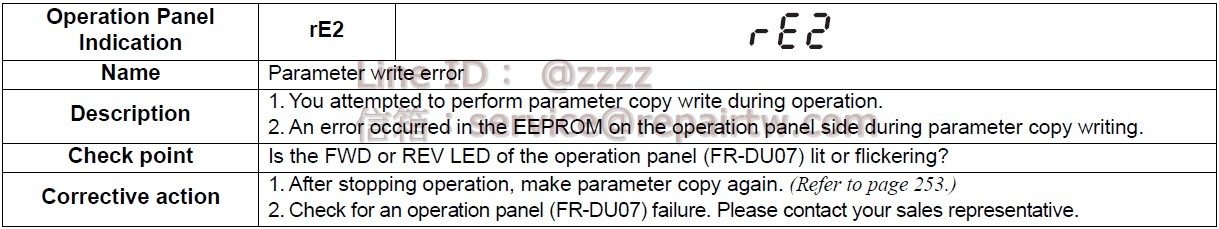 Mitsubishi Inverter FR-F720P-55K rE2 參數寫入錯誤 Parameter write error