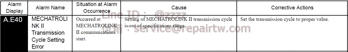 Yaskawa SERVOPACK SGDS-04A12A A.E40 MECHATROLINK II 傳送週期設定異常 MECHATROLINK II Transmission Cycle Setting Error
